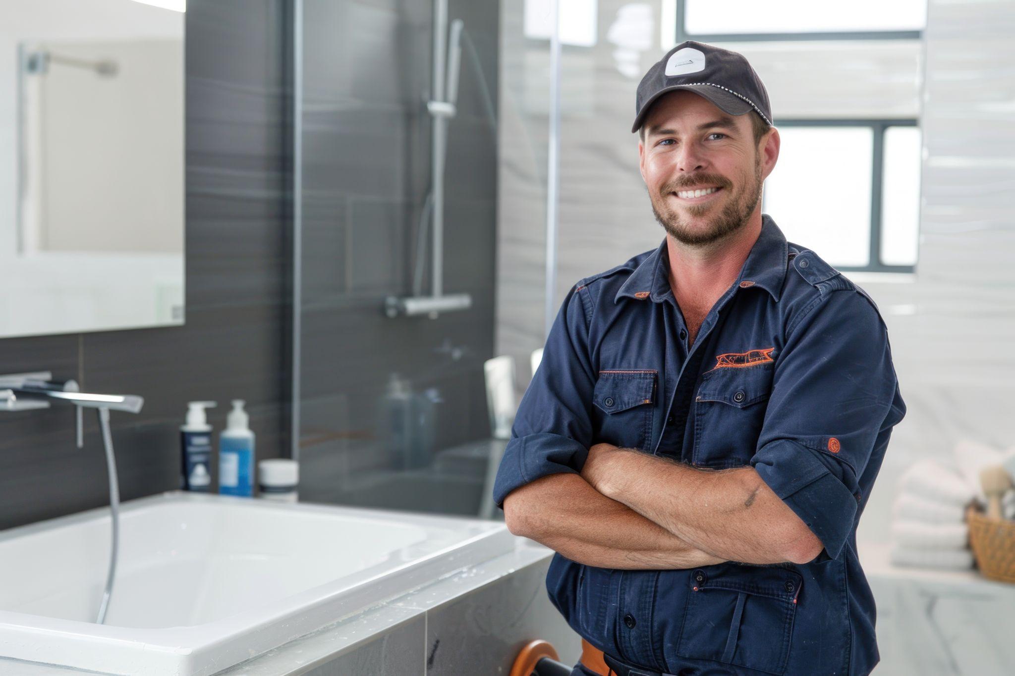 Happy male professional plumber